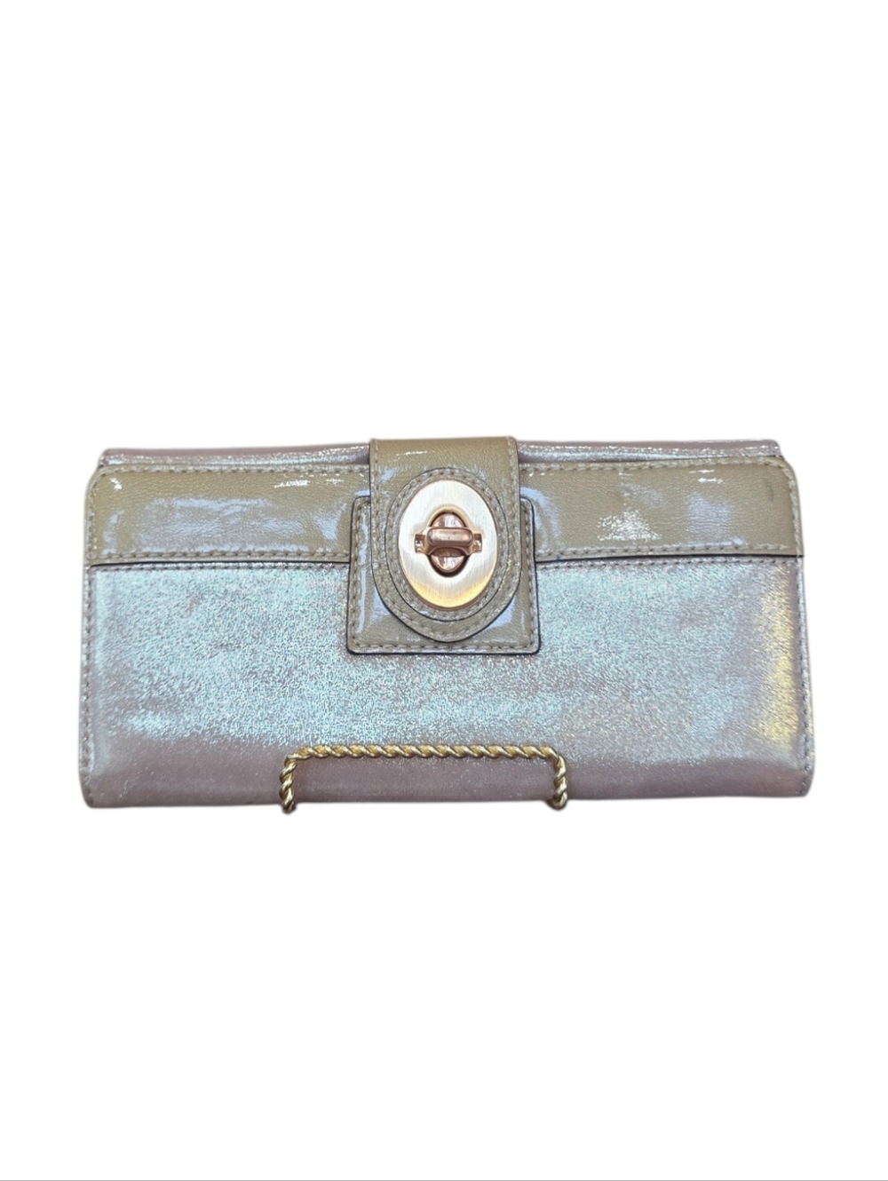 Coach Turnlock Iridescent Gold Silver Metallic Leather Wallet